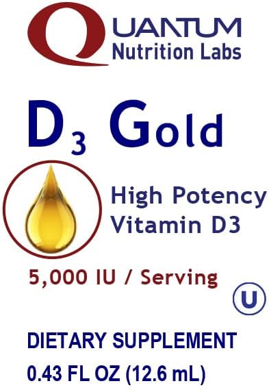 QNL D3 Gold - Vitamin D Liquid Drops - Bone Strength Supplement - Offers Cardiovascular &amp Immune Support - Premium Health &amp Wellness Product - 0.43 fl oz