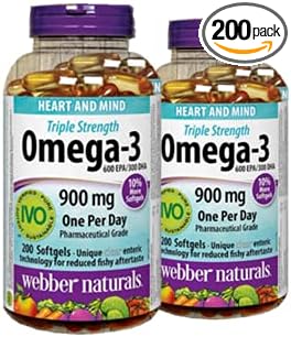 Webber Naturals Triple Strength Omega-3 900mg 200 softgels x 2(2 Bottles)