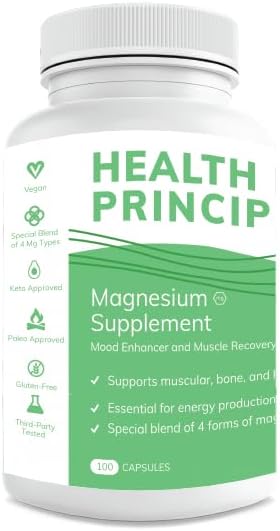 Magnesium Supplement | 4 Types of Magnesium in 1 Capsule | Glycinate Malate Taurate &amp Citrate for Muscles &amp Sleep | High Absorption | Vegan Non-GMO | 100 Capsules