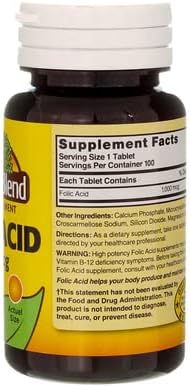 Nature`s Blend Folic Acid 1000mcg Tablets 100 Count (5 Pack)