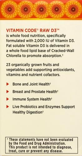 Garden of Life Vitamin DVitamin Code Raw D3Vitamin-D 2000 IURaw Whole Food D3 Supplements with ChlorellaFruitVeggies &amp Probiotics for Bone &amp Immune Health120 Vegetarian Capsules(Pack o