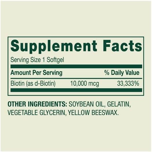 H4U Spring Valley Biotin Dietary Supplement Softgels for Hair/Skin/Nails Health 10000 mcg 120 Count