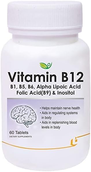 Vitamin B12 with B1 B5 B6 B9(Folic Acid) Alpha Lipoic Acid ALA &amp Inositol Supplements | Energy Management | Antioxidant | 60 Tablets