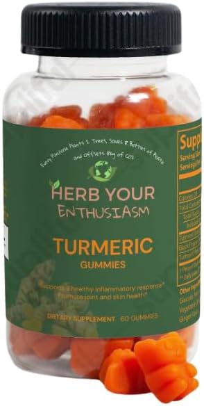 USA Herb Your Enthusiasm Vegan Turmeric Gummies 60 Count - Organic All Natural Curcumin Supplement for Joint Health Turmeric/Ginger Flavor