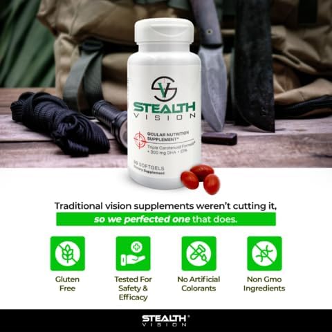 Stealth Vision Eye Vitamin Eye Supplement with Lutein Zeaxanthin and Meso-Zeaxanthin Non-GMO Eye Health Vitamins for Adults Vision Essentials for Complete Eye Support (90 softgels)