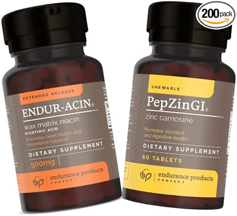 Endurance Products Zinc - PepZinGI 75mg for Immune Function &amp Digestive Health Support 60 Chewable Tablets and ENDUR-ACIN Niacin - Vitamin B3 Niacin 500mg Extended Release &amp Low-Flush 200 Tab