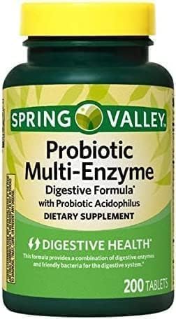 Spring Valley Probiotic Multi-Enzyme Digestive Formula Tablets for Digestive Health 200 Count (200 Tablets)