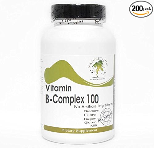 B-Complex 100 Vitamin ~ 200 Capsules - No Additives ~ Naturetition Supplements