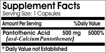 Pantothenic Acid 500mg // 200 Capsules // Pure // by PureControl Supplements