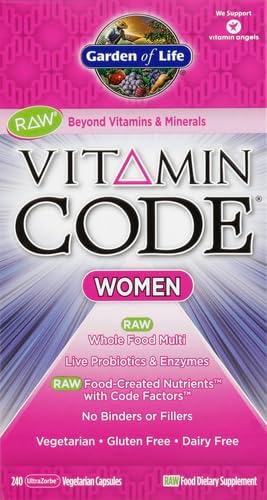 Garden of Life Multivitamin for Women Vitamin Code Women's Multi - Whole Food Womens Iron Folate not Folic Acid Vitamin A and Probiotics for Womens Energy 240 Vegetarian Capsules (Pack of 2)