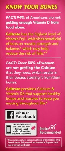 Caltrate 600 Plus D3 Calcium and Vitamin D Supplement Tablets Bone Health Supplements for Adults - 60 Count (Pack of 4)