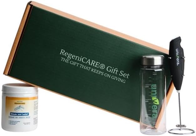 Univera RegeniCARE Gift Set with Bottle and Frother – Joint Support with Glucosamine Univestin MSM Chondroitin – 30 Servings Mango Flavor