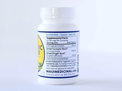 Turmeric Ginger 90 Veggie Capsules 400mg per Capsule (Organically Grown) USA