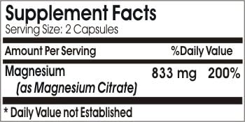 Magnesium Citrate 833mg ~ 100 Capsules - No Additives ~ Naturetition Supplements