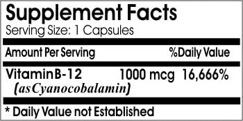 B-12 Vitamin 1000mcg // 200 Capsules // Pure // by PureControl Supplements