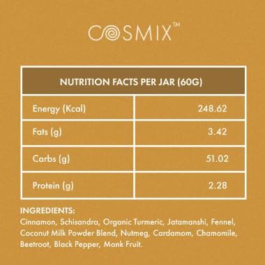 cosmix Sleep Like A Baby Improved Sleep Quality &amp Relaxation Plant-Based Superfood Sleep Supplement with Jatamanshi Turmeric Latte No Fillers/No Added Sugar 60G - 40 Servings Cinnamon Brown