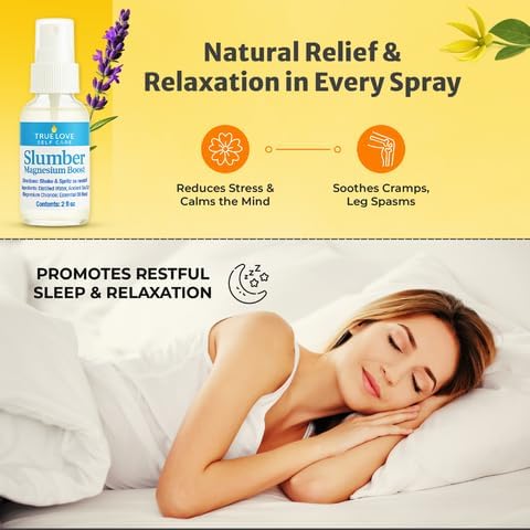 True Love Slumber Magnesium Boost | Essential Oil Aromatherapy Spray with Lavender &amp Chamomile | Pure Magnesium Spray for Feet | Magnesium &amp Trace Minerals for Relaxation &amp Mood Enhancemen