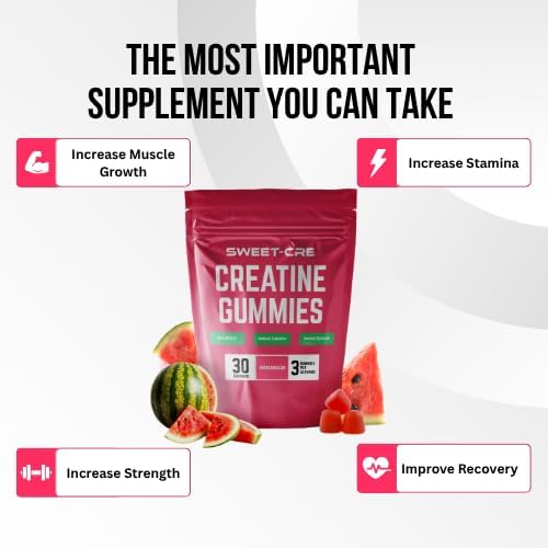 Creatine Monohydrate Gummies – 90 Count 4500mg Creatine Supplement Energy Chews – Delicious Watermelon Flavor – No Added Sugars Artificial Flavors – Ideal for Gym Pre Workout Gummies