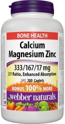 Webber Naturals Calcium Magnesium Zinc Enhanced Absorption 333/167/17 mg Bonus 200 caplets