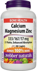 Webber Naturals Calcium Magnesium Zinc Enhanced Absorption 333/167/17 mg Bonus 200 caplets
