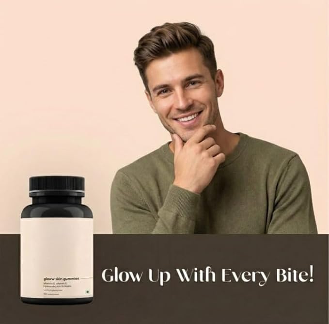 Glow Skin Gummies for Men - 30 Gummies| 30 Days Pack | Delicious Gummies with Vitamin C Hyaluronic Acid Vitamin E &amp Biotin | Deeply Hydrates and Promotes Skin Regeneration