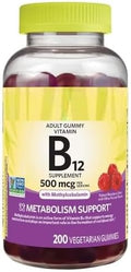 SEDLAV Vitamin B12 Vegetarian Gummies Raspberry Flavor 500 mcg 200 Count – Daily Health Support for Metabolism Cellular Energy
