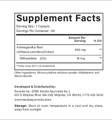 Kerala Ayurveda Ashwagandha Capsules – 60 Vegan Capsules | Organic Adaptogen for Stress Support Mood Balance &amp Daily Vitality | Supports Healthy Stress Response &amp Immune Support | Prop 65 Com