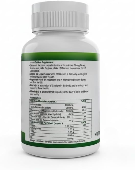 Calcium Supplement 1000 mg with Vitamin D Magnesium Zinc &amp Vitamin B 12 for Men &amp Women/for Immunity &amp Joint Support - 60 Tablets