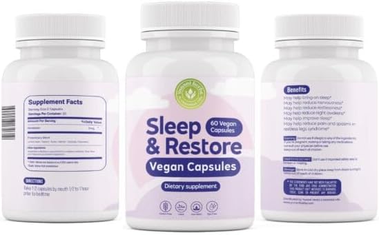 Sleep &amp Restore Vegan Capsules – Herbal Sleep Essential Oils | Improve Sleep Reduce Restlessness &amp Night Awakenings | Natural Non-Groggy Formula for Deep Restful Sleep