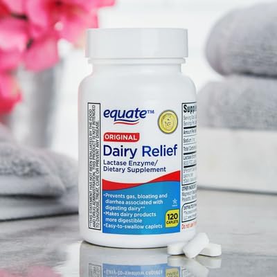 Equate Dairy Relief Lactase Enzyme Caplets Original Digestive Enzyme Dietary Supplement 9000 FCC Units 120 Count Sticker
