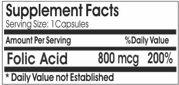 Folic Acid 800mcg ~ 100 Capsules - No Additives ~ Naturetition Supplements