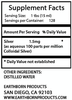 Earthborn Colloidal Silver Liquid (64oz) - 100PPM Pure Monatomic Silver Water - 99.9% Natural Nano Silver Liquid Supplement for Immune Support* Non-GMO Glass Bottle | Made in USA