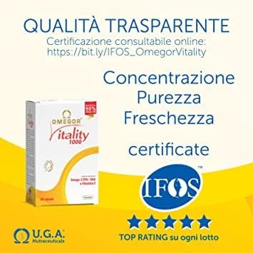 OMEGOR Omega 3 1000mg Fish Oil Capsules IFOS Certified Vitality 1000 DHA EPA Omega3 Supplement - No Fishy Aftertaste Non-GMO (90 Softgels)