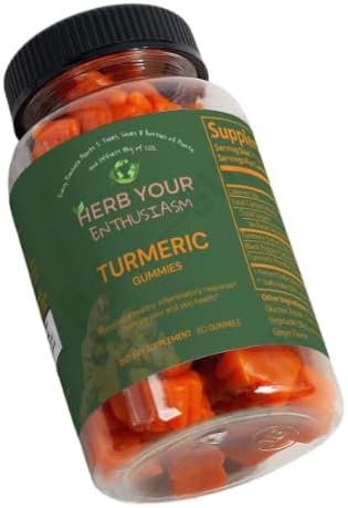 USA Herb Your Enthusiasm Vegan Turmeric Gummies 60 Count - Organic All Natural Curcumin Supplement for Joint Health Turmeric/Ginger Flavor