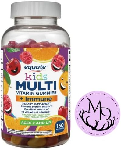Equate Kids' Multivitamin + Immune Dietary Supplement Gummies Natural Fruit 150 Count + Dri Store Sticker.