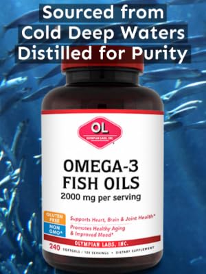 Olympian Labs Omega-3 Fish Oils 2000 mg 240 Softgels (1000 mg per Softgel)