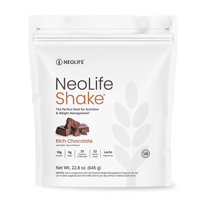 NeoLife - NeoLifeShake - Meal Replacement Shake Powder 25 Vitamins &amp Minerals 22 Amino Acids High Protein Nutrition &amp 5gr Fiber Protein Powder for Shakes - Rich Chocolate Weight 22.8 oz (
