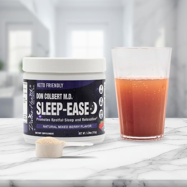 Dr. Colbert MD Sleep-Ease Powder | Mixed Berry Flavor | by Divine Health | KSM-66 Ashwagandha | 5-htp | 5mg Melatonin | Lemon Balm | L-Theanine | Sugar Free | 30 Day Supply | 5.29 oz