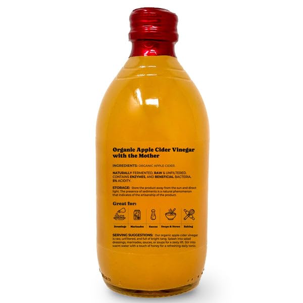 Food To Live Organic Apple Cider Vinegar 500 ml – Raw Italian Natural Vinegar with the Mother Unfiltered Unpasteurized Non-GMO Vegan Bulk Glass Bottle (Pack of 6)
