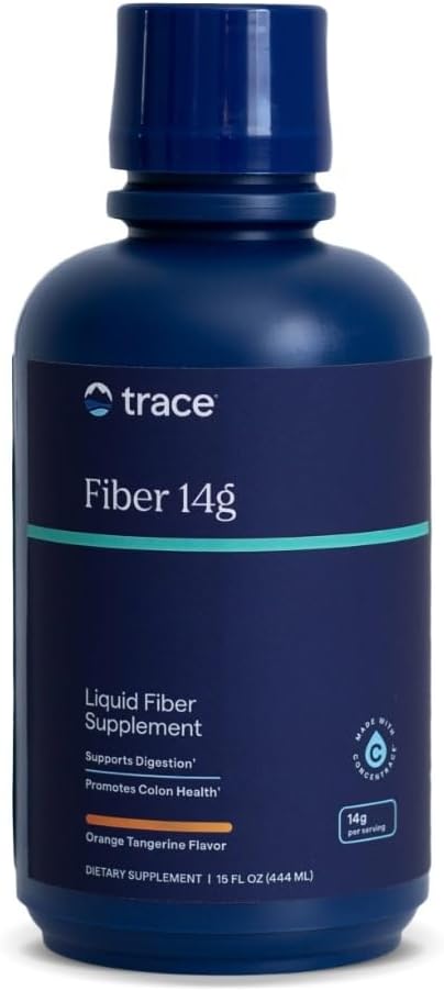 Trace Minerals Fiber 14g - Fiber Supplement for Colon Health &amp Digestive Support - Balanced Gut Flora - Liquid Supplement - Gluten-Free - Vegan - Orange Tangerine Flavor - 15 fl oz (15 Servings)