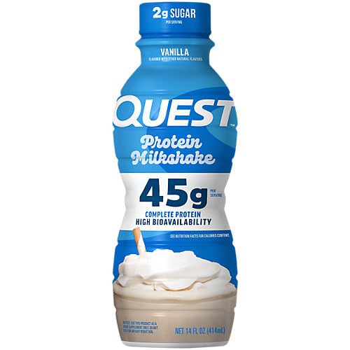 Quest Nutrition Vanilla Protein Shake 45g Protein 2g Sugar 3g Net Carbs Ready to Drink Gluten Free 12 Count