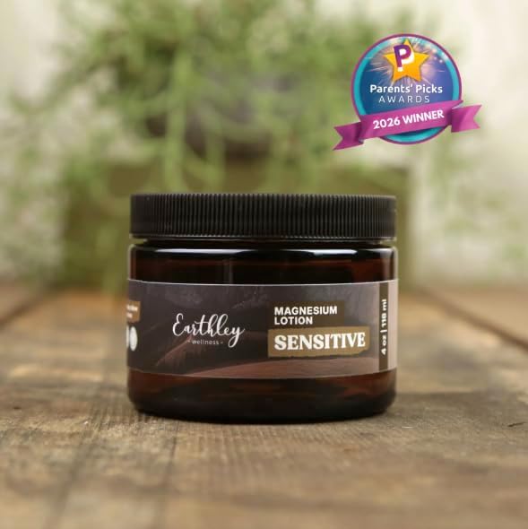 Earthley Wellness Magnesium Lotion Parent's Picks Award-Winner Magnesium Cream for Promoting Relaxation Rest &amp Muscle Recovery Natural Non-Itchy Fast-Absorbing Formula (6oz Sensitive)