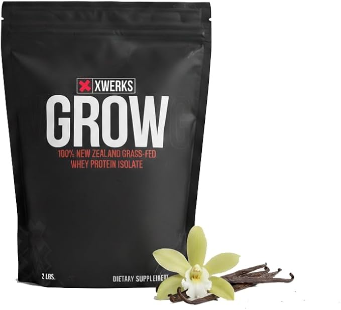 Xwerks Grow Whey Protein Powder 25g Pure Isolate Protein from New Zealand Grass Fed Cows Builds Strength and Speeds Recovery Paleo and Keto Friendly Soy and Gluten Free Vanilla 30 Servings