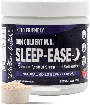 Dr. Colbert MD Sleep-Ease Powder | Mixed Berry Flavor | by Divine Health | KSM-66 Ashwagandha | 5-htp | 5mg Melatonin | Lemon Balm | L-Theanine | Sugar Free | 30 Day Supply | 5.29 oz