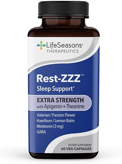 LifeSeasons Rest-ZZZ Extra Strength + Mood Stabili-T Bundle – Natural Sleep &amp Mood Support – Fall Asleep &amp Stay Asleep Promote Calmness Balanced Mood &amp Happiness – Melatonin 60 Capsules