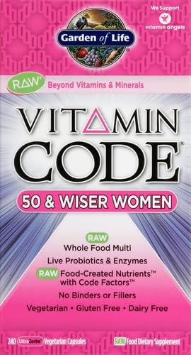 Garden of Life Vitamin Code Multivitamin for Women 50 &amp Over B Vitamins A C D3 E &amp K CoQ10 Probiotics &amp Enzymes for Women 50 Plus 240 Capsules(Pack of 2)