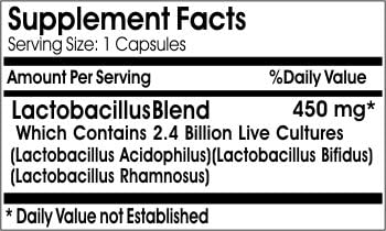 Probiotic Acidophilus 500 Million Live Active Cultures - 450mg - No Refrigeration Needed ~ 200 Capsules - No Additives ~ Naturetition Supplements