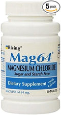 Rising Mag64 Magnesium Chloride with Calcium Tablets 60 Count (Pack of 5)
