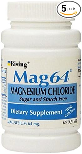 Rising Mag64 Magnesium Chloride with Calcium Tablets 60 Count (Pack of 5)