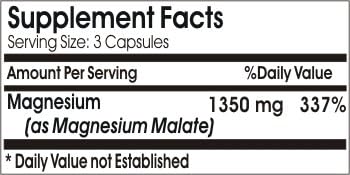 Magnesium Malate 1350mg ~ 200 Capsules - No Additives ~ Naturetition Supplements